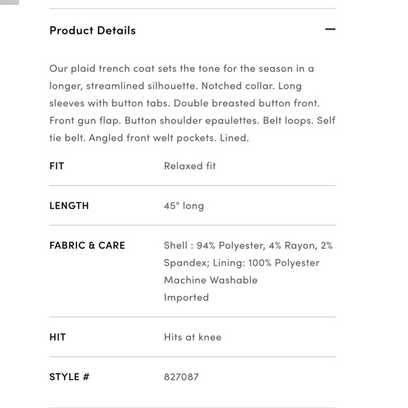 NWT Ann Taylor Twill Plaid Trench Coat Size L - Picture 7 of 7